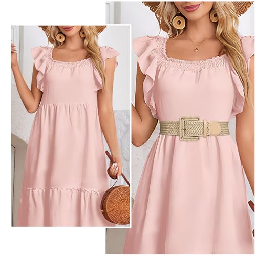 JASGOOD Women Wide Woven Belt for Dresses Rattan Waist Belt Braided Boho Belt with Square Buckle - color: Khaki, size: Fit Waist Size 28-32inch