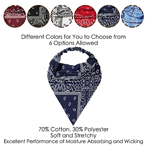 Vercret 6 Pack Hair Scarf Headband for Women Elastic Bandana Head Scarf Large Boho Triangle Kerchief with Clips Non Slip Scarves - color: G Paisley Print