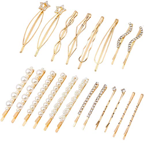 20 Pieces Elegant Hair Barrettes Bridal Golden Metal Hair Clip | Artificial Pearl Hair Pins, Clear Rhinestone Bobby Pin, Weddings Hair Accessories