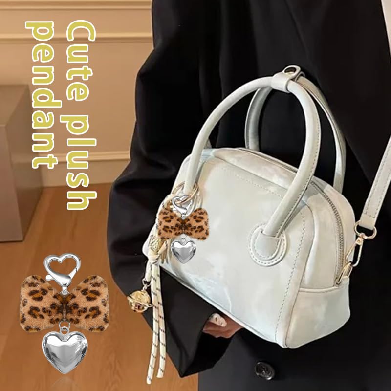 Leopard Faux Fur Keychain for Purse Charms for Handbags Leopard Plush Key Chain for Car Keys - color: Color 7