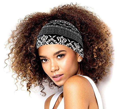 Bohend Boho Headbands for Women, Classic African Print, 3 Pack, Yoga Sports Hair Accessories, Navy Blue, Black, Burgundy