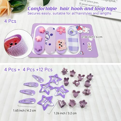 400 Pcs Baby Girls Hair Accessories Set,Baby Girls Hair Ties,Flower Bows Rubber Bands,Hair-friendly Hair Clip,Soft Elastic Hair Bands,Claw Clip(Purple) - color: Purple