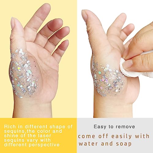 MEICOLY 50ml Holographic Blue Face Glitter Gel,4th of July Body Glitter Outfits for Women,Self-Adhesive Waterproof USA Flag Hair Glitter Makeup for Independence Day Rave Memorial Day 250th Anniversary - color: blue body glitter