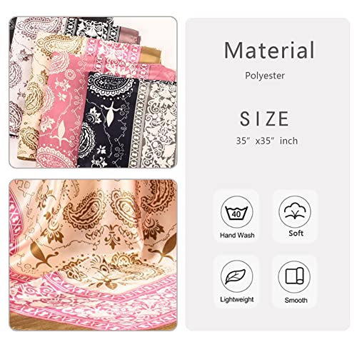 4Pcs Silk Head Scarves for Women Satin Hair Scarf 35”Large Square Bandana Silk Like Neck Scarf Shawl - color: Navy/Red/Coffee/Purple