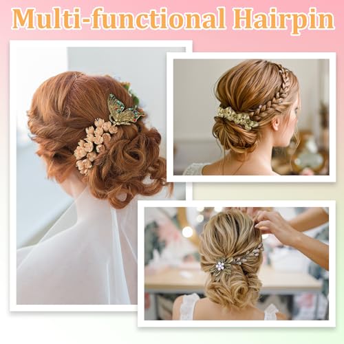 6 Pack Vintage Hair Side Combs for Women Decorative, Retro Pearl Rhinestone Metal Hair Comb Clips with Teeth, Crystal Bridal Hair Piece Pins for Wedding Accessories