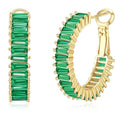 Trendy 14K Gold Plated Hoop Earrings for Women, Chunky Gold/Silver Earrings for Women Cubic Zirconia Baguette Hoop Earrings Heart Hoops Lightweight Hypoallergenic Jewelry,25mm/35mm/40mm/50mm - color: 01 Gold Green Hoops 25mm
