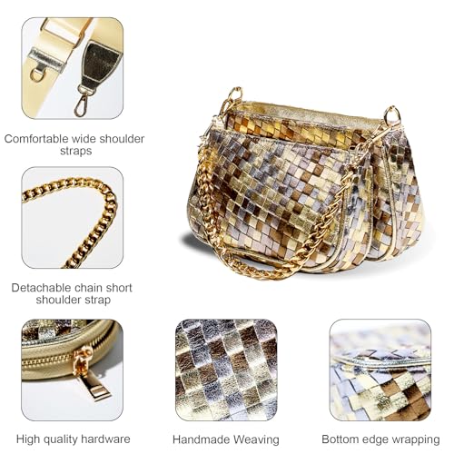 Handmade Woven Small Crossbody Bag for Women with Coin Purse, Designer Shoulder Handbag 3pcs Set, Mini Tote Clutch - color: Brown Multicolor