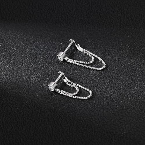 AoedeJ 2 Pairs Stud Earrings for Cartilage - Threadless Flat Back Earrings for Women - color: Silver-Chain1
