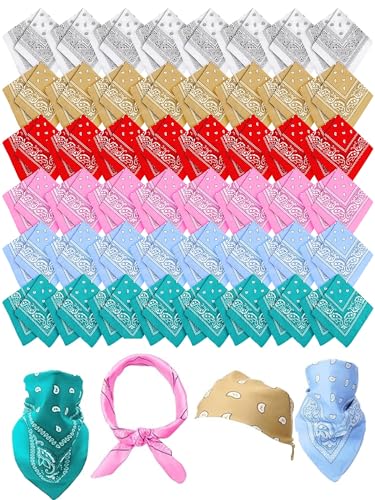 Unittype 48 Pieces Paisley Bandana Novelty Unisex Cowboy Headband Sports Bandannas Scarf Outdoor for Western Party Costume - color: Light Color, style: Classic