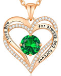 CDE Engraved Forever Love Heart Birthstone Necklace Jewelry Gifts for Women | Hypoallergenic,Nickel-Free & Lead-Free,3 x 3 mm 5A CZ Heart Pendant,Anniversary Christmas Birthday Gift for Girlfriend Wife - color: Birthstone-05-May, style: Rose Gold Plated-B