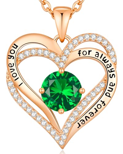 CDE Engraved Forever Love Heart Birthstone Necklace Jewelry Gifts for Women | Hypoallergenic,Nickel-Free & Lead-Free,3 x 3 mm 5A CZ Heart Pendant,Anniversary Christmas Birthday Gift for Girlfriend Wife - color: Birthstone-05-May, style: Rose Gold Plated-B