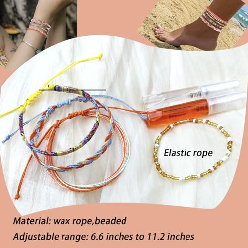 Beach Summer Ankle Bracelet for Women Handmade Braided Adjustable String Anklets Waterproof Surfer Bracelet - color: Orange