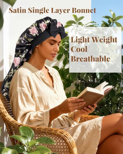 AWAYTR Long Satin Bonnet for Braids - Elastic Silk Hair Bonnets for Sleeping Night Cap Stretchy Tie Band for Women(Wild Rose) - color: Wild Rose