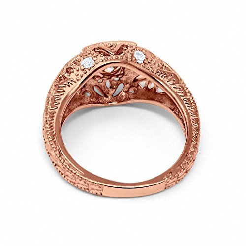 Blue Apple Co. Art Deco Ring Round Cubic Zirconia Leaf Filigree Design Split Shank Twisted Band Bridal Statement Wedding Engagement Rings For Women 925 Sterling Silver Gifts For Her - color: Rose Tone, Simulated Cubic Zirconia