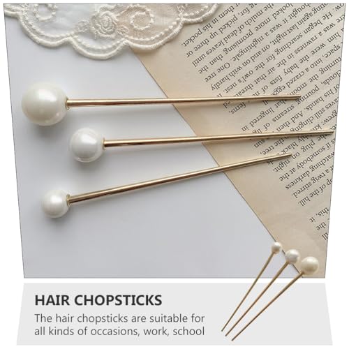 FOMIYES Metal Pearl Chopsticks Hair Sticks Set - 3 Pcs Chinese Hair Pins Clips for Women