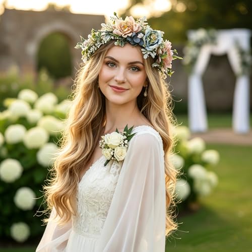 Vivivalue Fairy Floral Crown Woodland Elf Flower Headband Elven Wreath for Women Halloween Wedding Cosplay Photo Props - color: M
