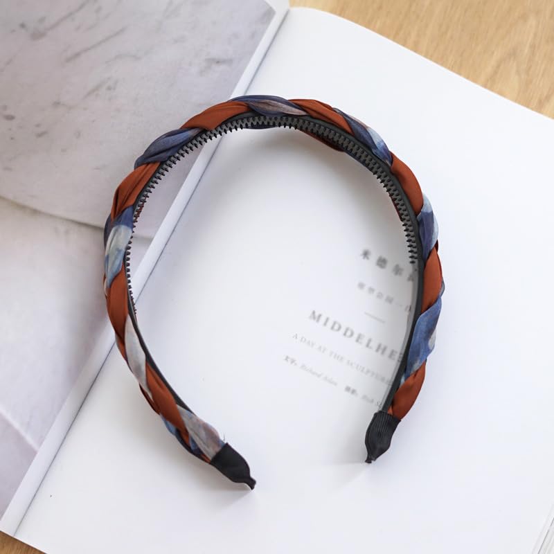Braided Headband for Women-Vintage Fabric High Crown Headband with Non-Slip Teeth, Cute Boho Knotted Hair Band for Women & Teens (14-Denim Coffee, One Size) - color: 14-Denim Coffee