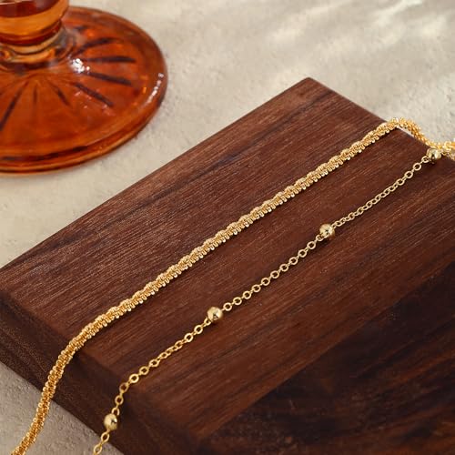 2/3 PCS Gold Anklets for Women Waterproof Cuban Link Anklet Beaded Bracelets Stackable Bracelets 14K Gold Plated Custom Jewelry Gifts Non Tarnish Lightweight - style: Gold Anklet 09