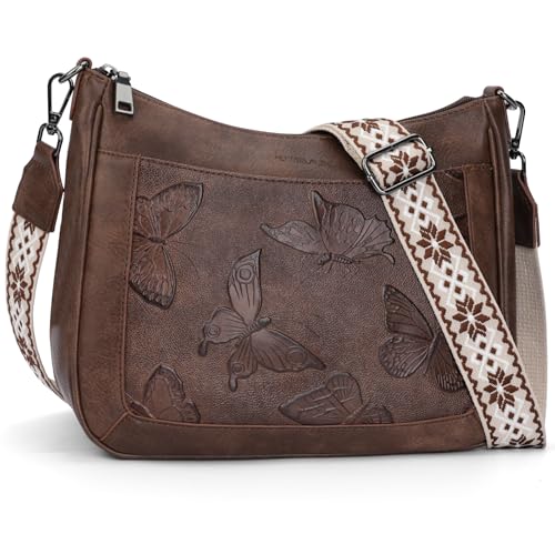 KITEVIUN Crossbody Bags for Women Trendy, Vegan Leather Medium Butterfly Hobo Purse, Women's Shoulder Handbags - color: 02-coffee