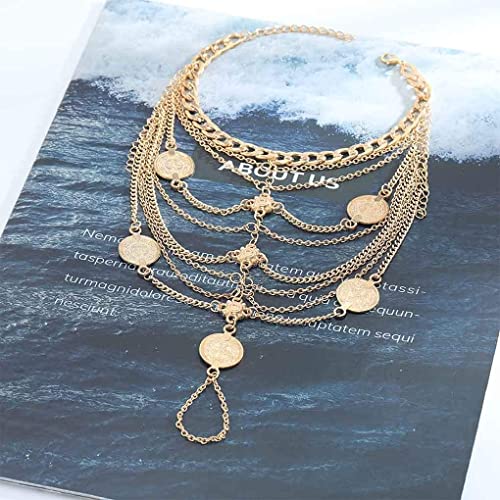 Olbye Silver Barefoot Sandals Foot Chain Jewelry Coin Anklet Bracelet for Women and Girls Beach Wedding Foot Jewelry Pack of 2 - color: Gold