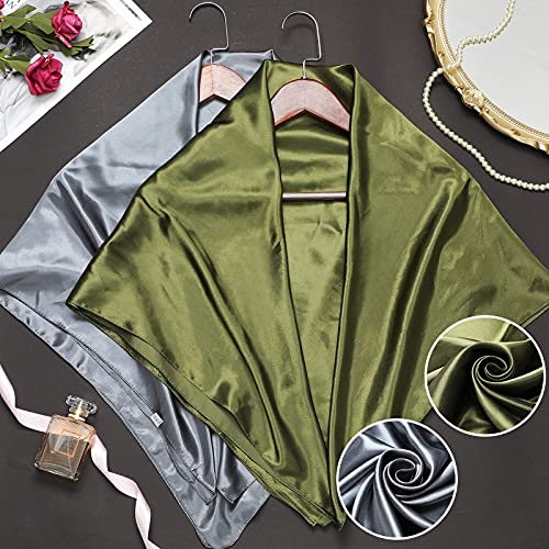 SATINIOR 35 Inch Silky Head Scarf 2 Pcs Large Square Neck Scarf Sleeping Hair Wrapping Satin Bandana for Women - color: Dark Grey, Olive, style: Classic