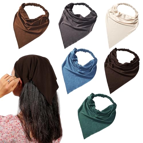 Vercret 6 Pack Hair Scarf Headband for Women Elastic Bandana Head Scarf Large Boho Triangle Kerchief with Clips Non Slip Scarves - color: R Dark Colors