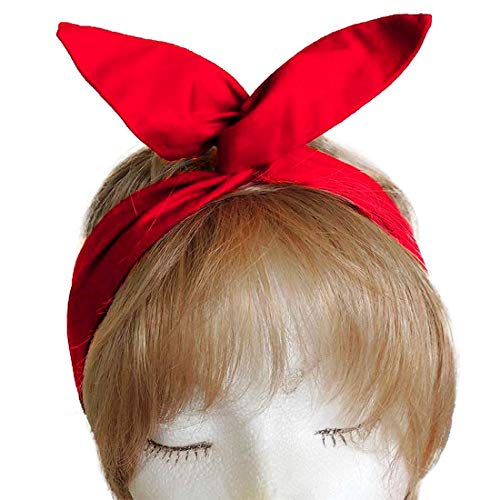 HYFEEL Wire Headbands for Women Knotted Bows Cute Fashion Plain Twisted Satin Ribbon Girls Hair Scarf Accessories Solid Colors - Red - color: Red