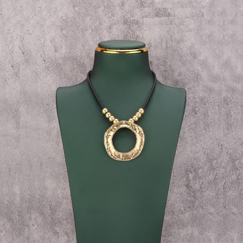 Boho Necklace for Women Adjustable Silicone Rope with Gold Beaded Pendant Chunky Handmade Vintage Jewelry - style: Bead Ring