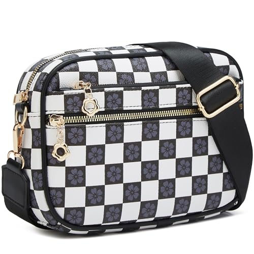 Crossbody Purse for Women Small Crossbody Bags Trendy Vegan Leather with Adjustable Shoulder Straps Gift for Mother Wife Mom - color: Checkered Black Minimalism