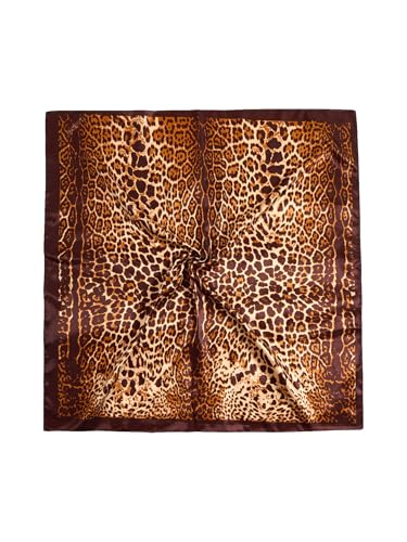 RoseSeek Women's Cheetah Print Silk Head Scarf Leopard Satin Rave Hair Scarf Headband Square Scarves - color: Orange Cheetah
