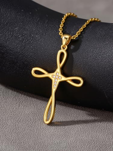 14K Gold Cross Necklace Gold Cross Pendant Necklace Christian Faith Jewelry Gifts for Women - style: C-Infinity Cross