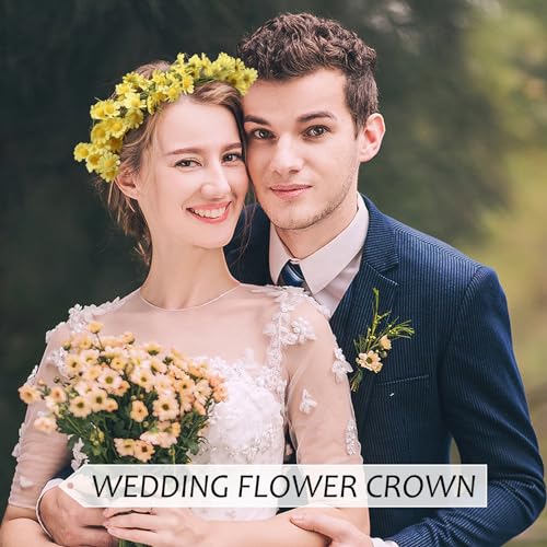 AWAYTR Flower Hippie Floral Crown - Boho Sunflower Headband for Women, Hippie Costume and Hair Accessories (Yellow) - color: Yellow