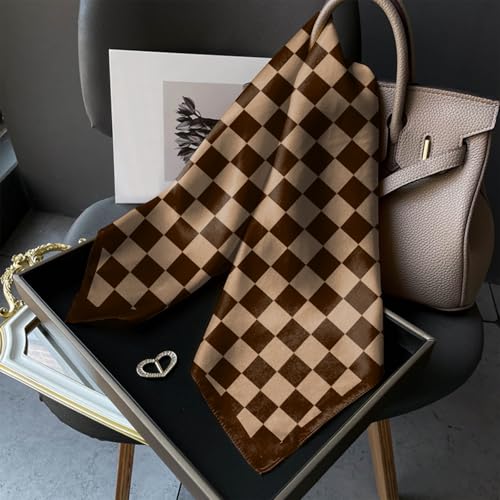Scarf Silk Feeling Square Satin Head Hair Scarf Wrap 27.5 Inches Headwear Aesthetic Cute Decoration Women Girls - color: V-1-brown