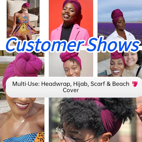Harewom Head Wraps for Black Women Stretch Head Scarf Long African Hair Wraps Turban Headwraps Jersey Headbands - color: 1pcs -Dark-magenta