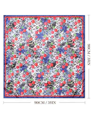AWAYTR 35” Square Satin Head Scarf Hair Scarf for Women's Hair Silk Bandana for Women Silk Head Wrap for Sleeping - color: Leopard Print Blue