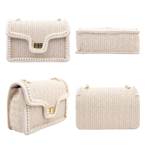 Women Shoulder Bag, Flap Crossbody Bag for Girls Stylish Evening Purse with Pearls Decor - size: Small