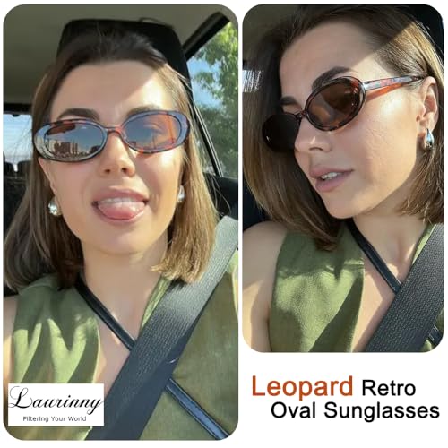 90s Sunglasses for Women Men Retro Small Oval Sunglasses - color: Black/Orange+leopard/Brown