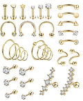 REVOLIA 32Pcs Stainless Steel Cartilage Stud Earrings for Women Conch Helix Tragus Daith Conch Hoop Earing Piercing Jewelry Set - color: Gold-tone