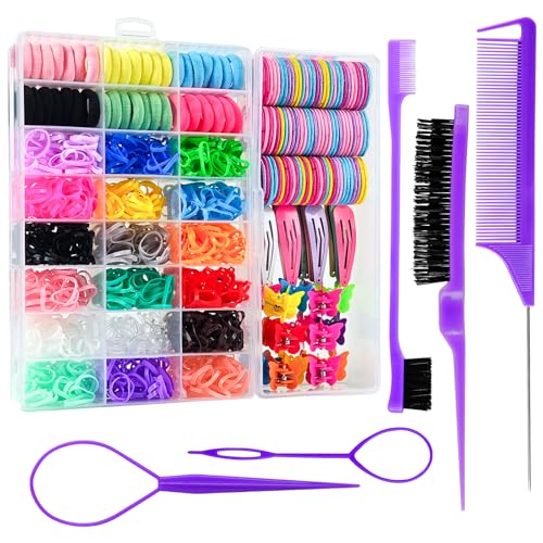Hair Accessories Set for Girls Toddlers - Colorful Small Bands for Hair, No Damage Elastic Hair Ties, Clips and Topsy Tail Tools - size: 3 Count (Pack of 1)