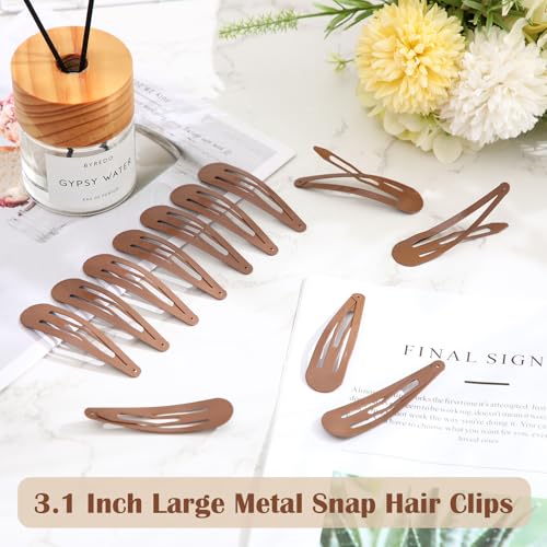 WILLBOND 30 Pieces 3.1 Inch Large Metal Snap Hair Clips Nonslip Barrettes Women Hair Accessories (Brown) - color: Brown, style: Minimalist