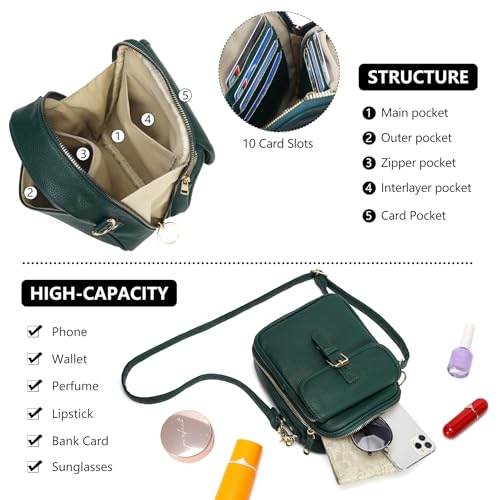 Small Crossbody Bags for Women Vegan Leather Messenger Purses, Vintage Wallet Anti Theft Shoulder Handbags with Card Slots - color: Green