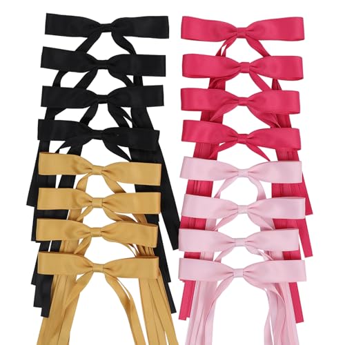 WORTL Hair Bows Clips Coquette Ribbon Bowknot with Long Tail Princess Hair Bows French Barrettes Hair Accessories for Women Girls 16PCS (Rose red, Pink, Yellow, Black) - color: Rose red, Pink, Yellow, Black