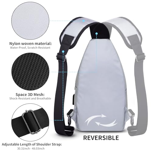 AMJ Crossbody Sling Bag Men Women, Casual Shoulder Backpack, Chest Daypack Satchel for Hiking Travel - color: White Gray, size: Small