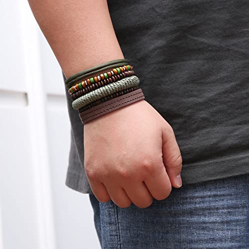 HZMAN Wrap Bracelets Men Women, Hemp Cords Wood Beads Ethnic Tribal Bracelets, Leather Wristbands - style: Wooden Beaded