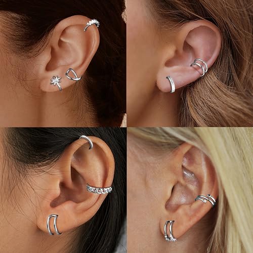 Dochais 9Pcs Ear Cuff 14K Gold Plated Cuff Earrings Gold Ear Cuffs Non Pierced Ear Clips Cartilage Earring Fake Earrings - style: B-12pcs-Silver