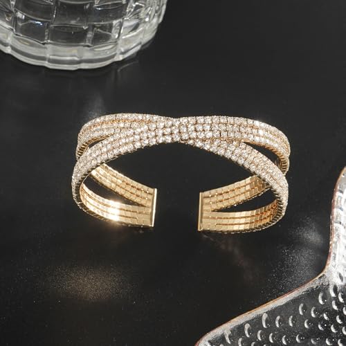 Suyi Rhinestone Bracelet Multilayer Gold Cuff Bracelet for Women Crystal Braidal Bracelets - color: Gold 6