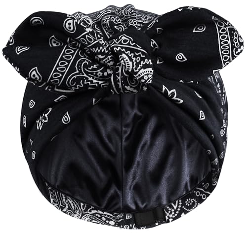 Ababalaya Satin Lined Beanies for Women Chemo Headwear Silky Lined Cotton Sleeping Cap - color: Black