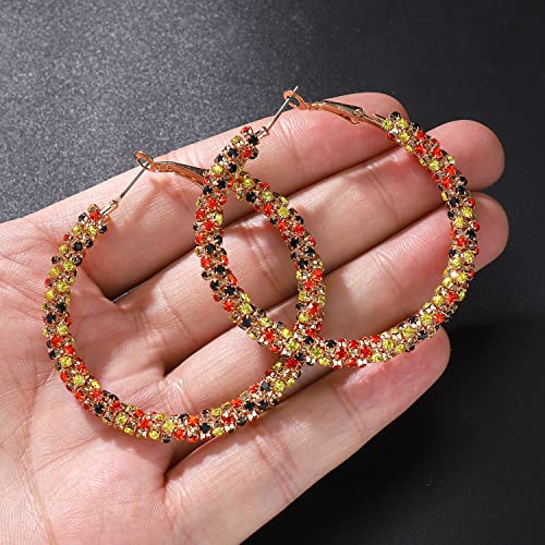 Rhinestone Hoop Earring for Women Sparkly Crystal Wrapped Hoop Dangle Earrings Statement Boho Gold Black Plated CZ Hoop Earring - color: Halloween Colors