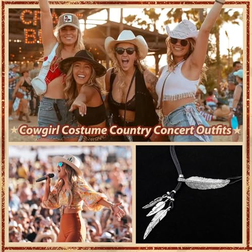 Boho Outfits for Women Boho Necklaces Country Concert Outfits Nashville Western Jewelry Choker Necklaces Long Leather Necklace Western Dress Jewelry Country Cowgirl Accessories Gifts - color: L6