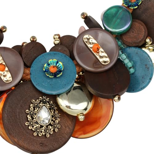 Chunky Statement Wood Pendant Necklace for Women Rope Braided Colorful Resin Stone Tribal Ethnic Bold Boho Fashion Jewelry - color: N1540-colorful